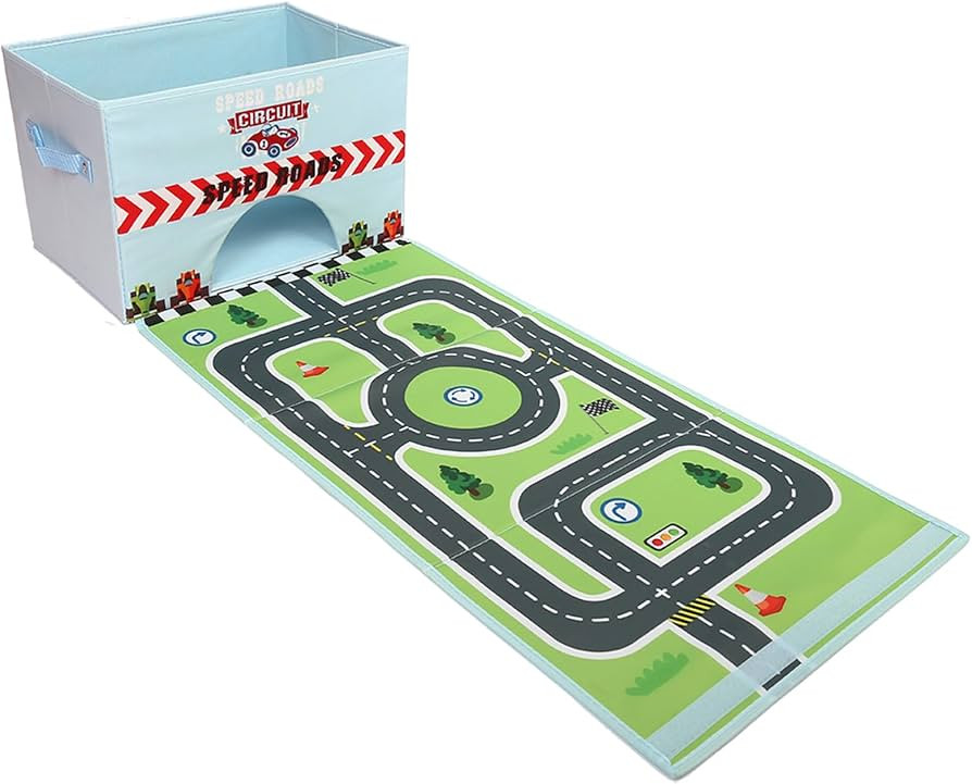 Livememory Toy Cars Storage Box Car Toys Box with Speed Roads (Not Included Cars)-Sky Blue | Amazon (US)