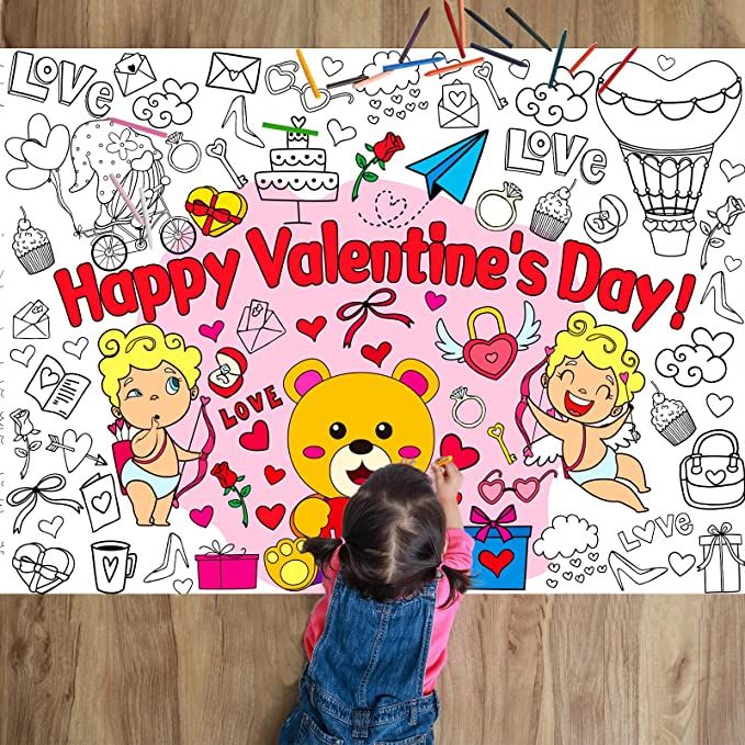 Valentine's Day Coloring Books for Kids Valentines Giant Coloring Poster Large Coloring Tableclot... | Amazon (US)