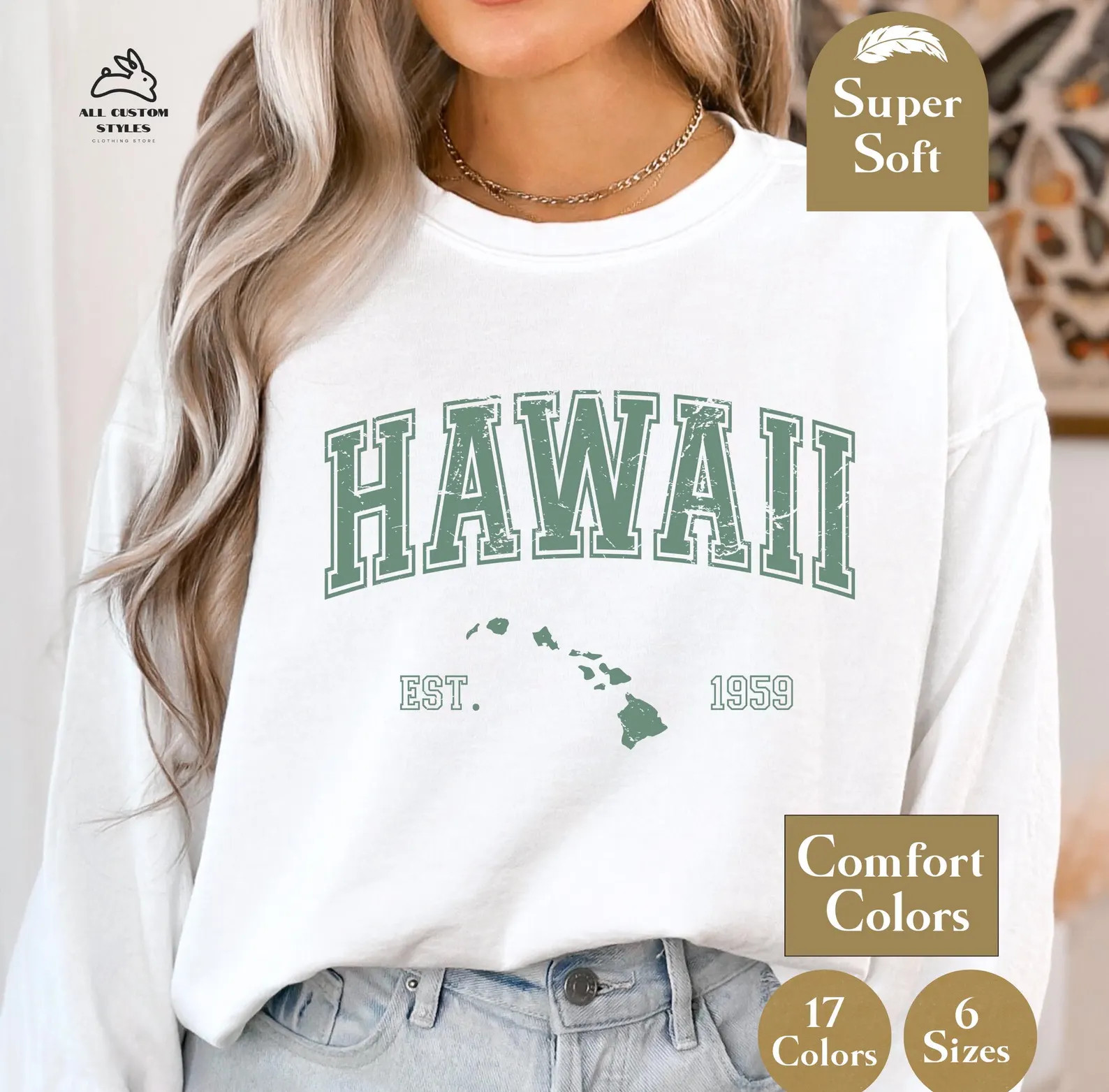 Vintage Hawaii Sweatshirt: Comfort Colors Distressed Map | Etsy (Global)