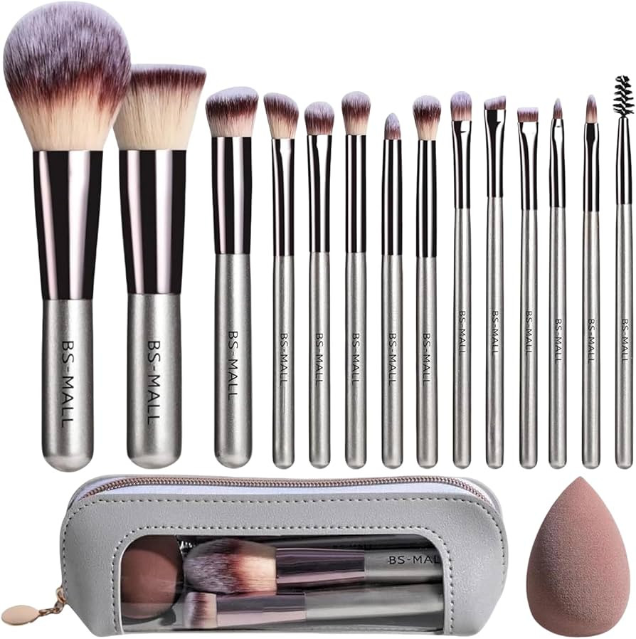 Travel Makeup Brush Set BS-MALL 14 Pcs with 1 Pcs Makeup Sponge – Essential Foundation Powder C... | Amazon (US)