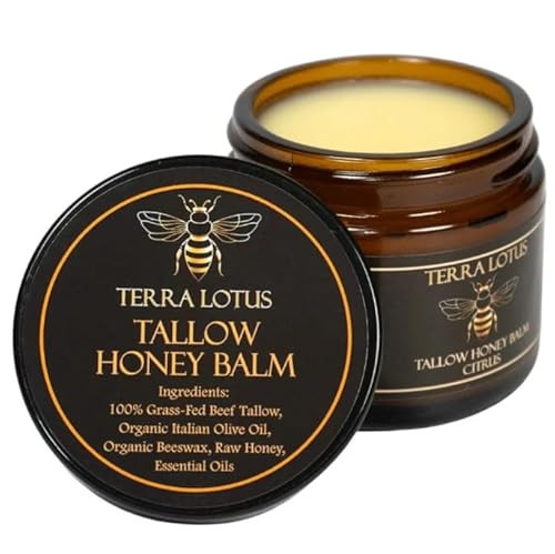 Terra Lotus - Organic Grass-Fed Beef Tallow Balm with Raw Honey - Moisturizing Cream for Soft, Smooth Skin - Handmade All-Natural Moisturizer (2 Oz, Citrus) | Amazon (US)