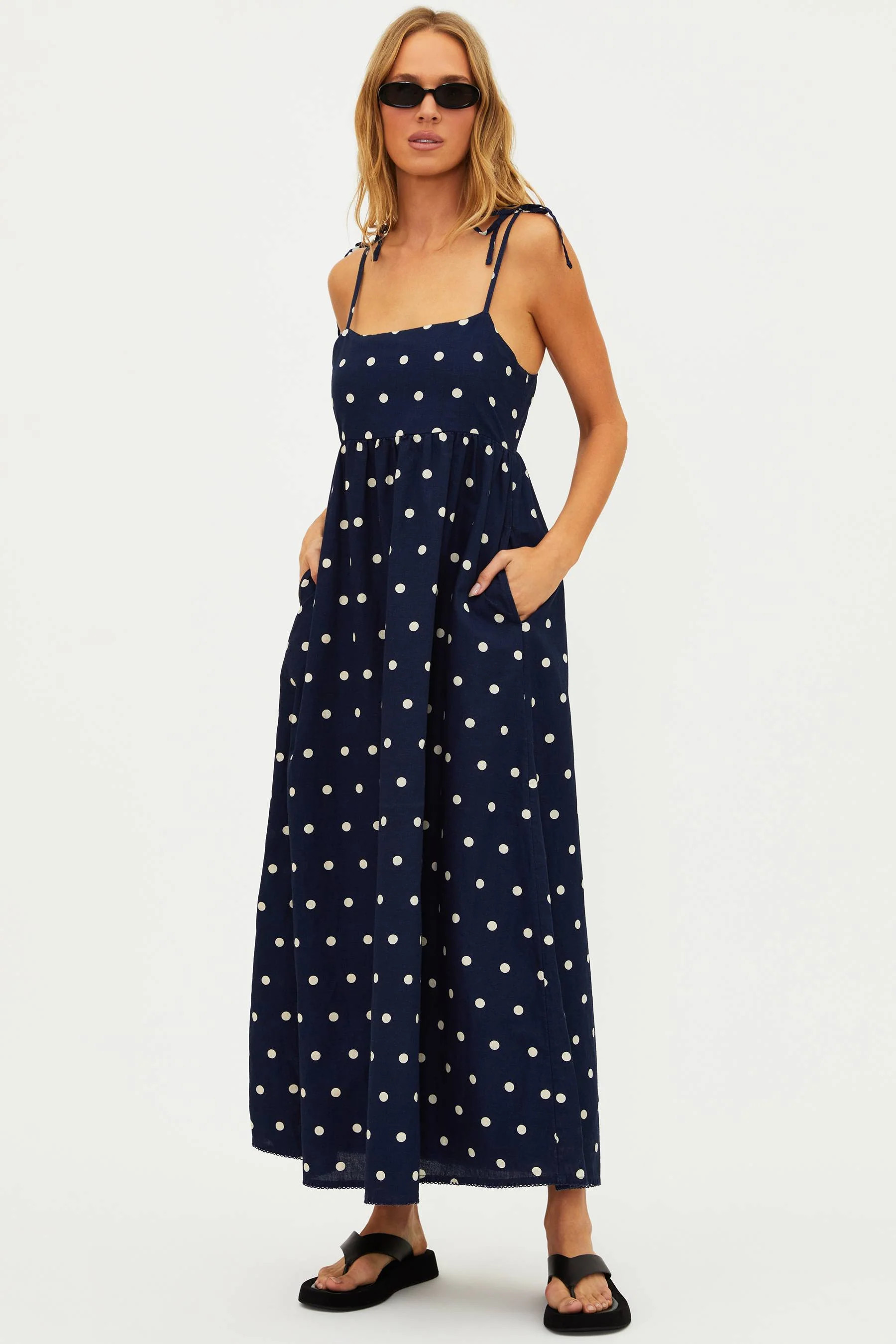 Valory Dress Navy Polka Dot Linen | Linen Maxi Dress | Beach Riot | Beach Riot