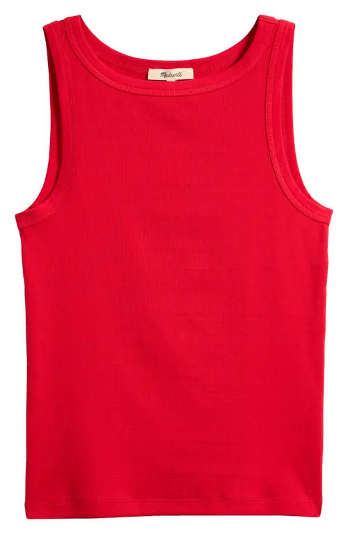 Madewell High Neck Cotton Tank in Cerise at Nordstrom, Size Large | Nordstrom