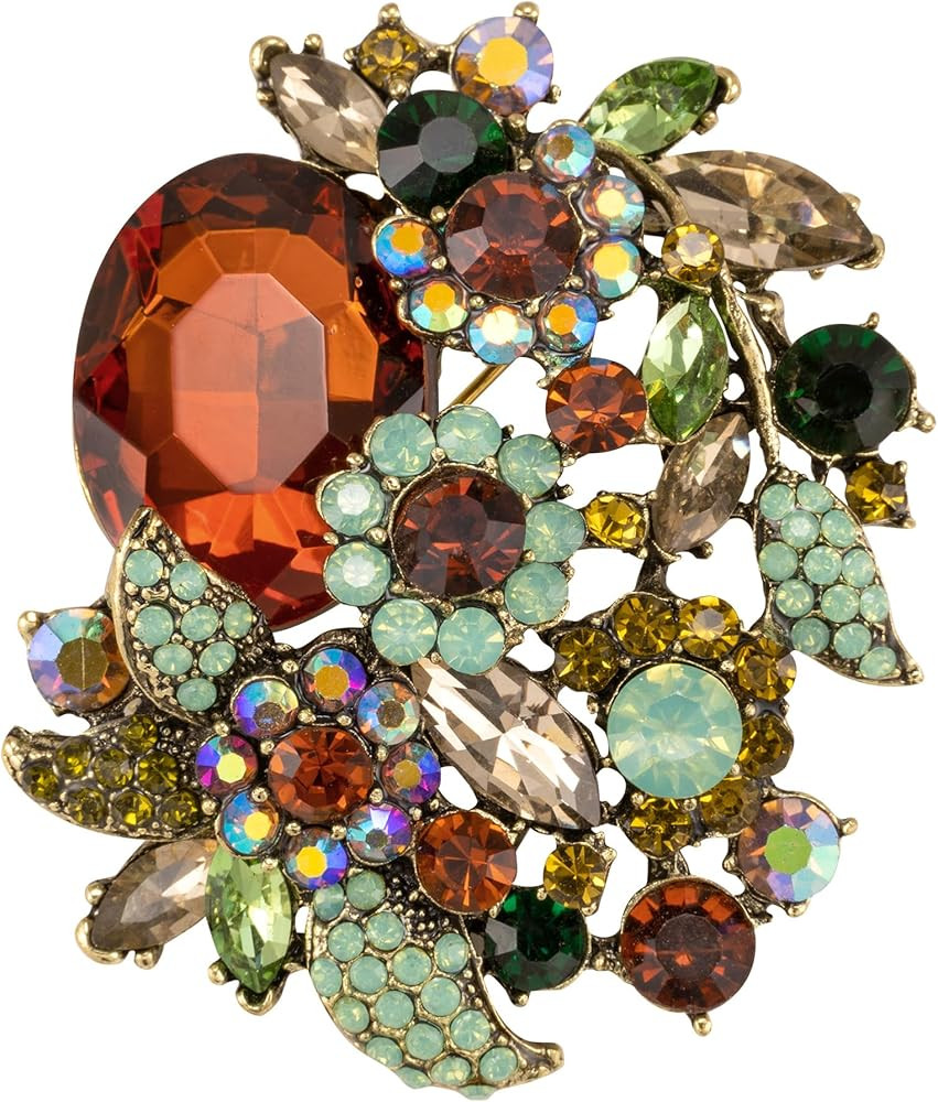 SELOVO Rhinestone Glitter Flower Brooch Pin Jewelry Scarf Accessory Vintage Gold Tone | Amazon (US)