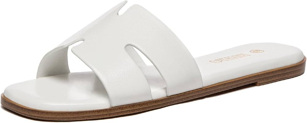 Women's Dressy Flat Sandals Comfortable Slip On Leather Slide Sandals | Amazon (US)