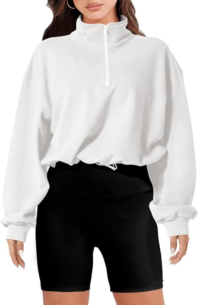ANRABESS Women's Half Zip Crop Sweatshirt Quarter Zip Pullover Workout Gym Hooides Oversized Loos... | Amazon (US)