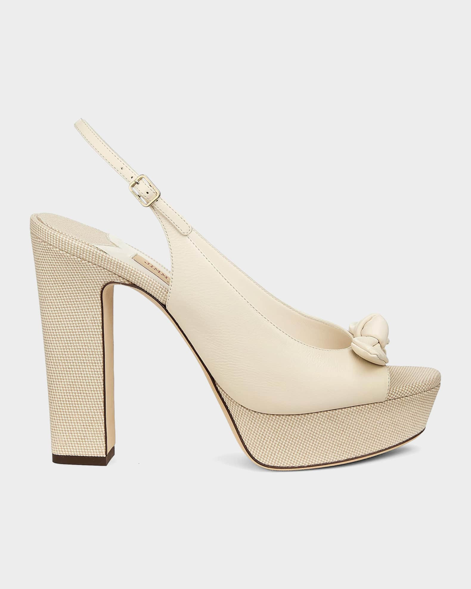 Jimmy Choo Riviera Ziva 120MM Leather &amp; Canvas Platform Slingback Sandals | Neiman Marcus