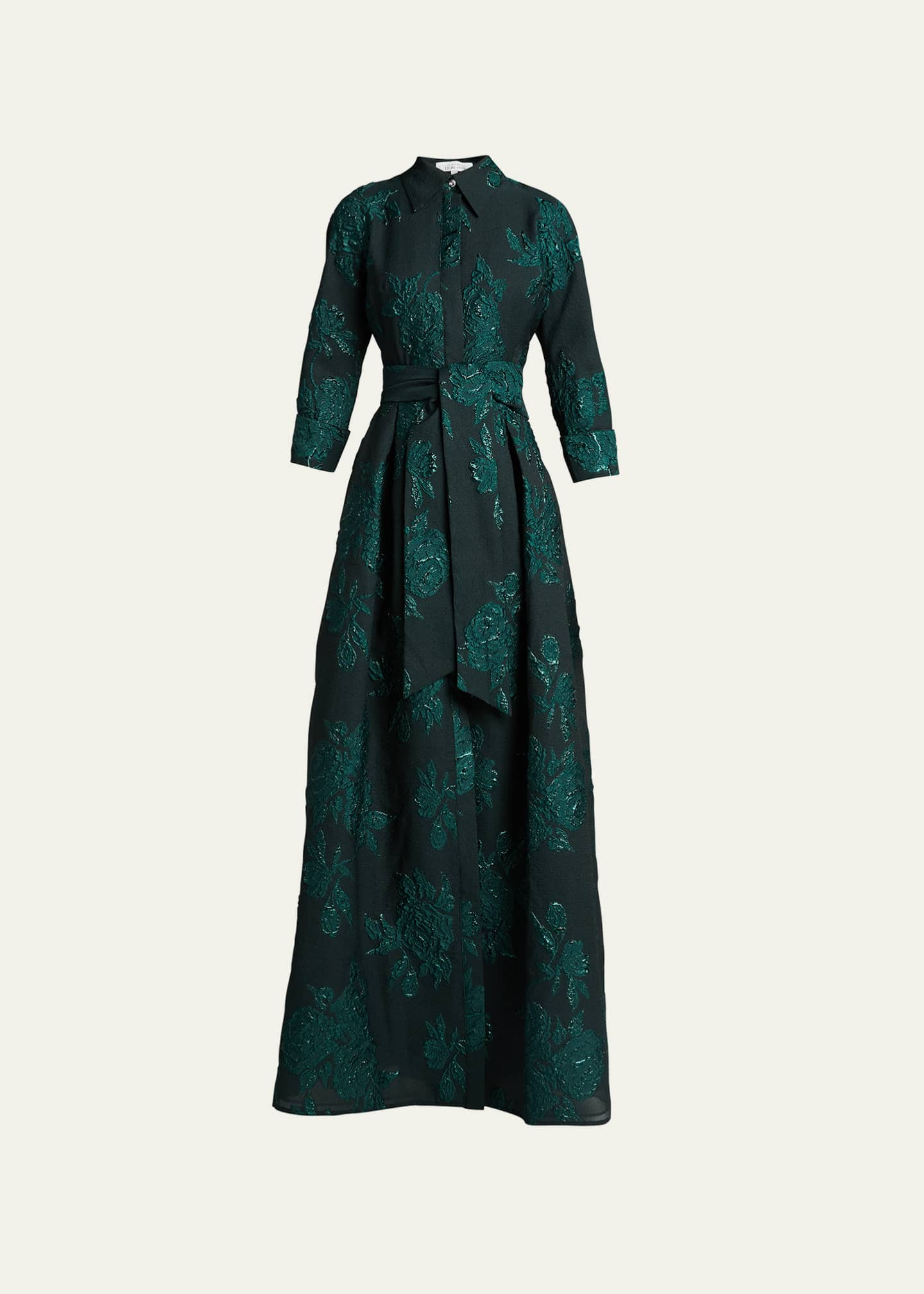Rickie Freeman for Teri Jon Belted Jacquard Shirtdress Gown | Bergdorf Goodman