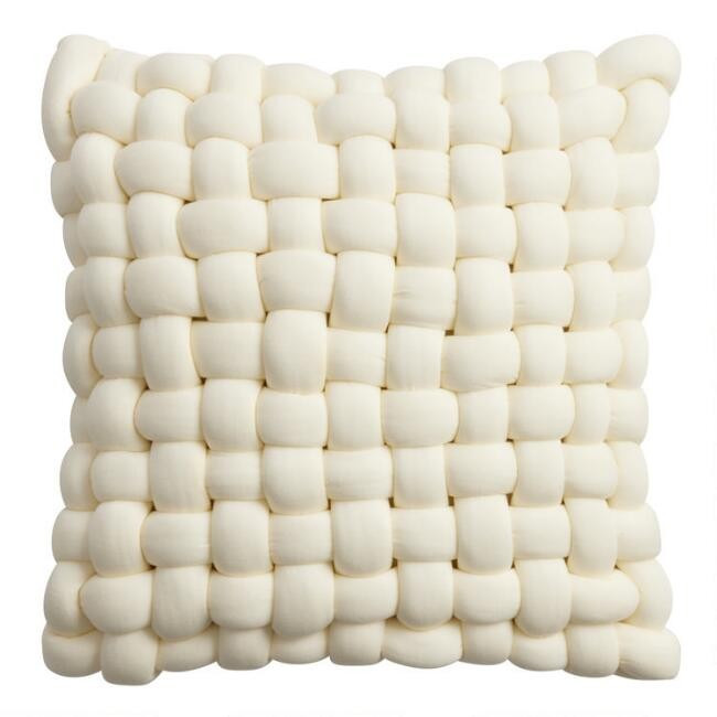 Ivory Jersey Basketweave Throw Pillow | World Market