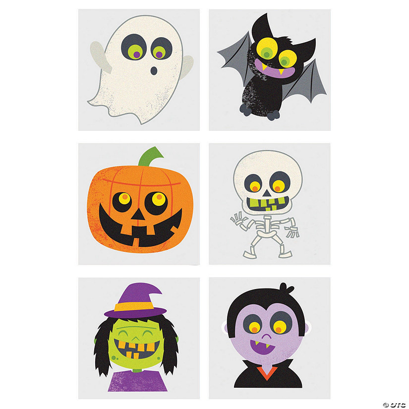 1 1/2" Bulk 72 Pc. Halloween Characters Glitter Temporary Tattoos | Oriental Trading Company