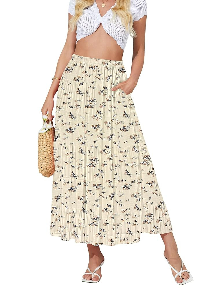 NASHALYLY Women's High Waisted Maxi Skirt,Elastic Chiffon Boho Long Skirt with Pockets | Amazon (US)