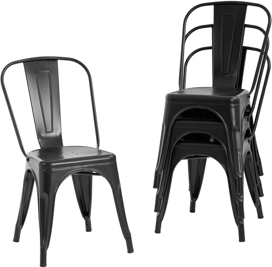 FDW Metal Dining Chairs Set Of 4 Indoor Outdoor Chairs Patio Chairs Kitchen Metal Chairs 18 Inch ... | Amazon (US)