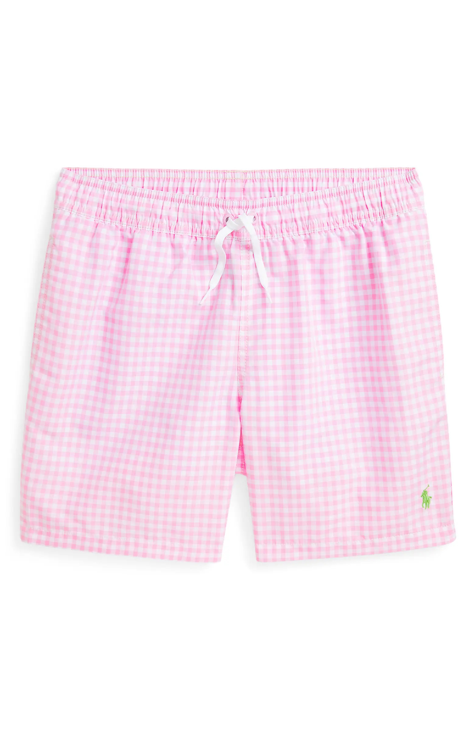 Polo Ralph Lauren Kids' Traveler Gingham Print Recycled Polyester Swim Trunks | Nordstrom | Nordstrom