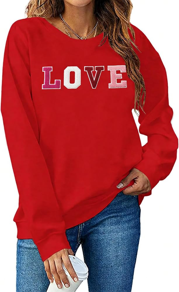 Valentine Sweatshirts for Women Heart Embroidery Sweatshirt Valentines Day Shirts Casual Valentin... | Amazon (US)