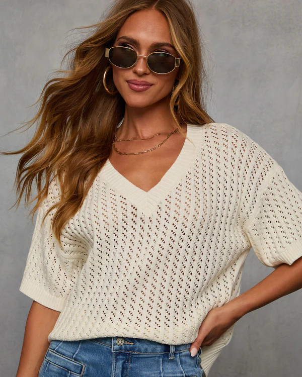 Catch Me At The Sandbar Knit Cotton Blend Top | VICI