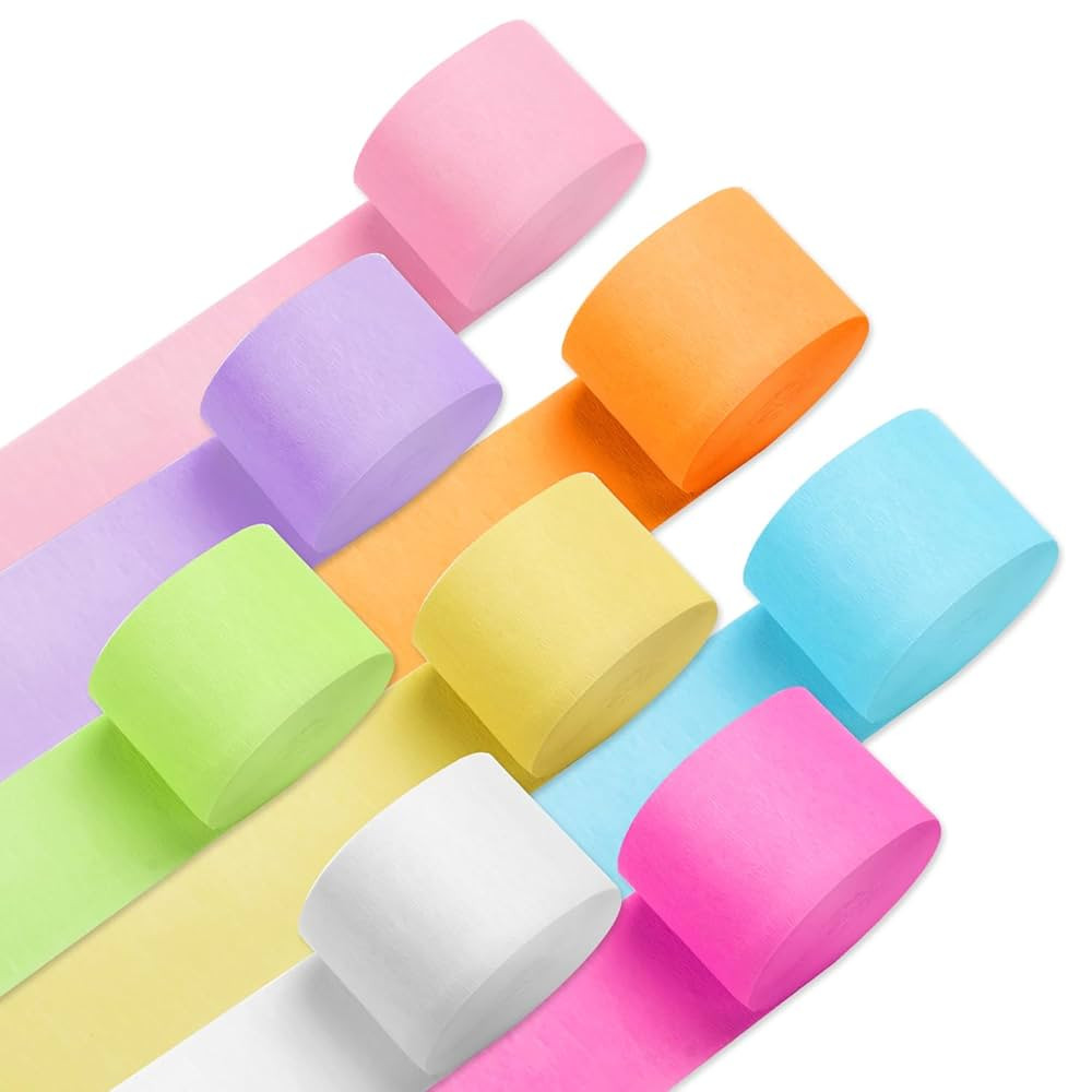 Crepe Paper Streamers, 8 Rolls 656ft Party Streamers, Pack of 8 Pastel Colors Crepe Paper for Kid... | Amazon (US)
