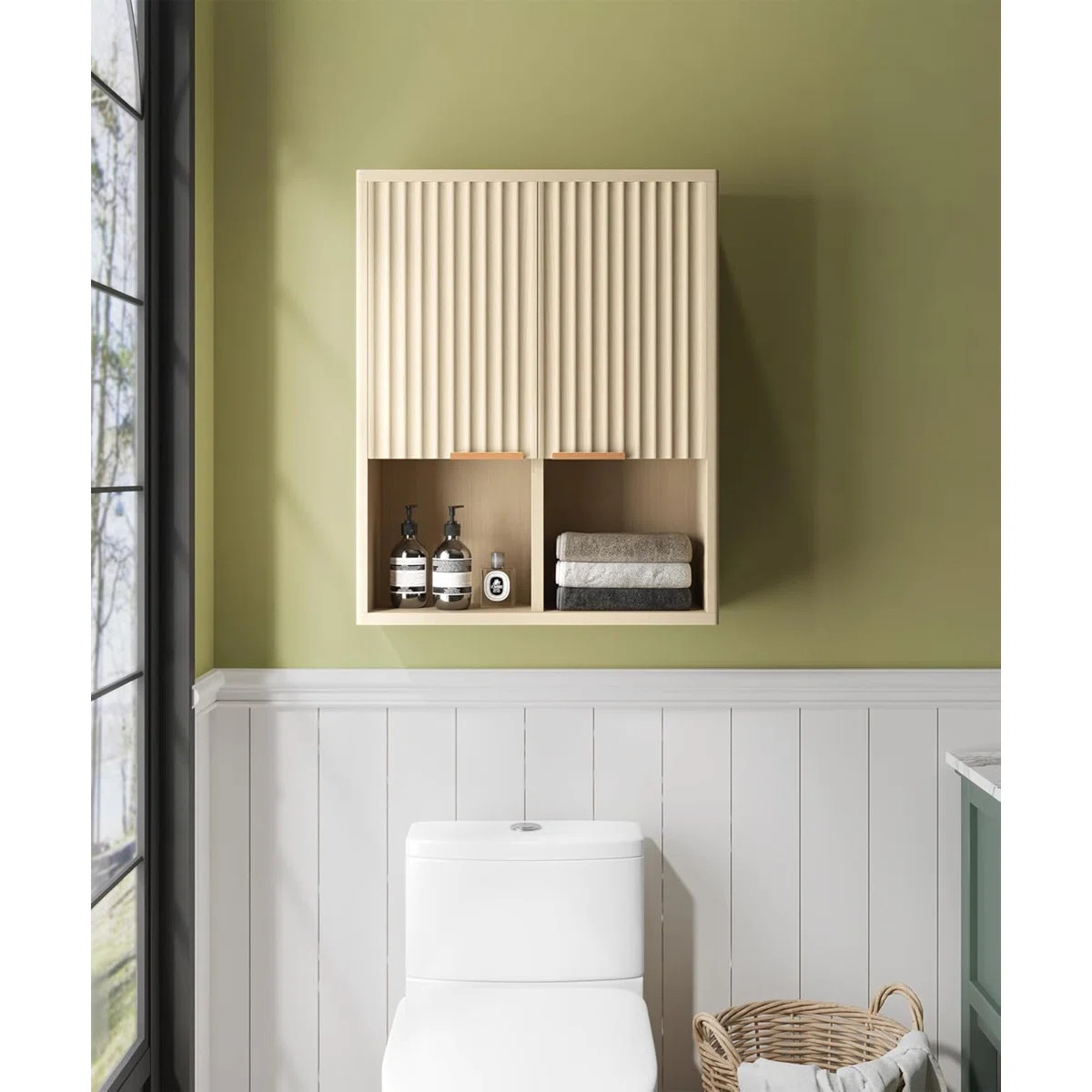 Fluted Bathroom Wall Cabinet with Motion Sensor Light, Curved Profile Wooden Medicine Cabinet | Wayfair North America