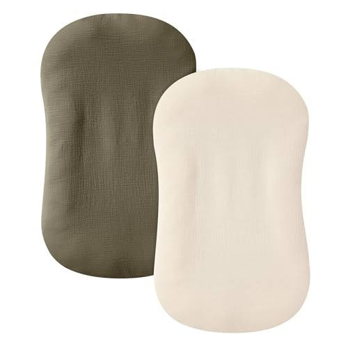 guruixu 2 Pack Muslin Baby Lounger Cover, 100% Cotton Infant Lounger Cover, Soft & Breathable Replacement Slipcover, Compatible with Snuggle Me Newborn Lounger for Boys and Girls (Dark Olive,Cream) | Amazon (US)