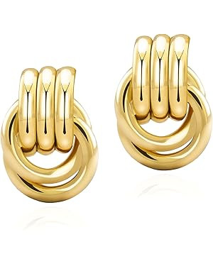 Chunky Gold Knot Earrings Statement Earrings for Women Gold Plated Dupes Geometric Dangle Earring... | Amazon (US)