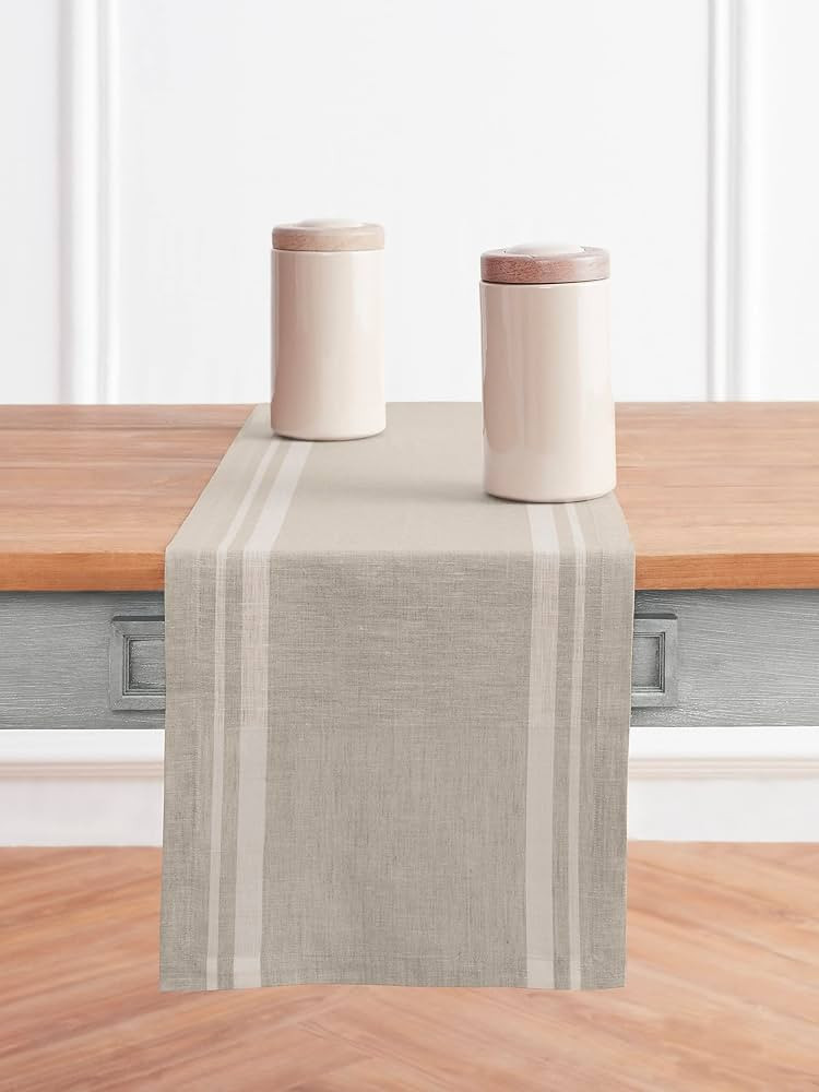Solino Home Linen Table Runner White and Natural – 100% Pure Linen French Stripe Table Runner f... | Amazon (CA)