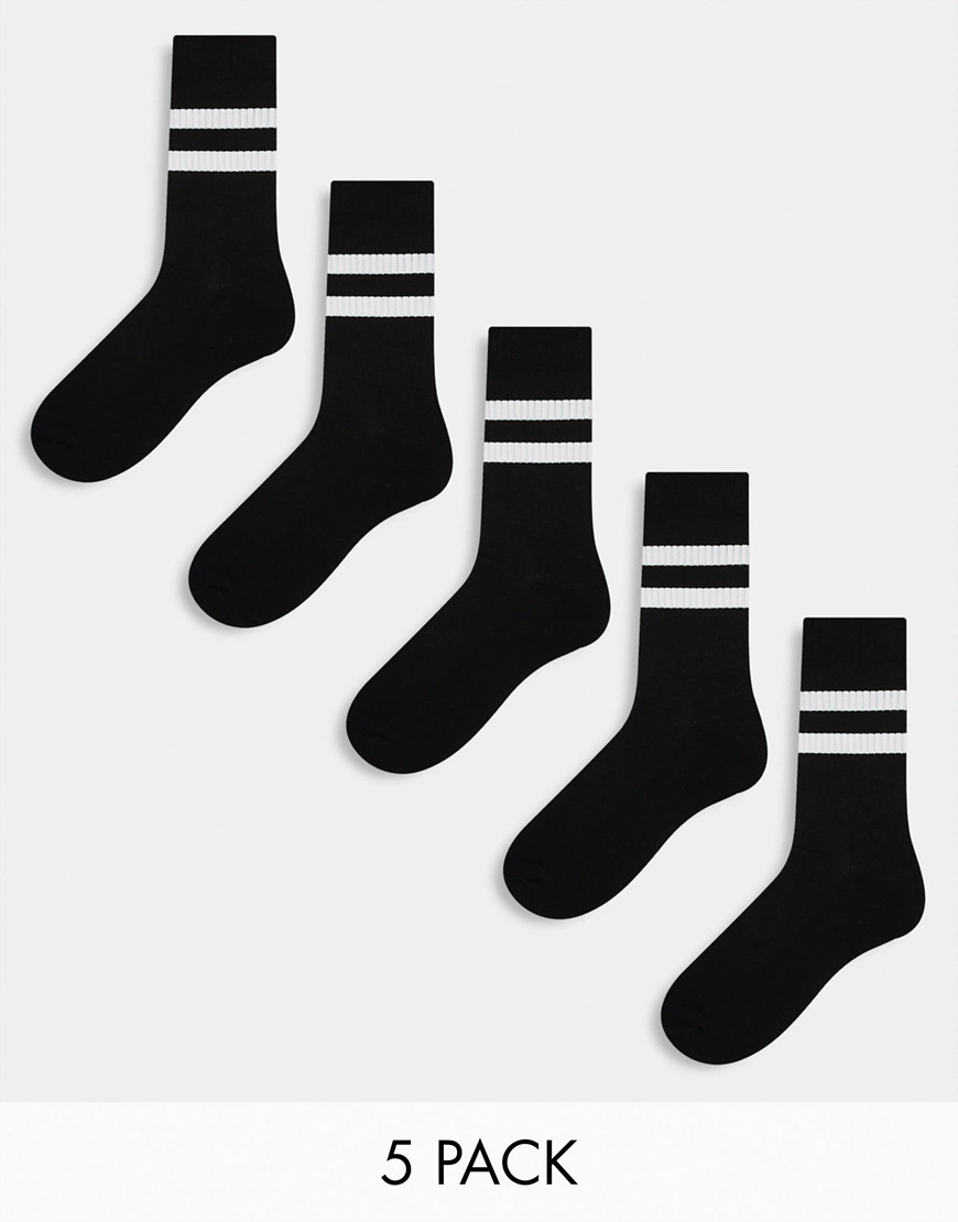 ASOS DESIGN 5 pack sport socks in black with white stripe | ASOS (Global)