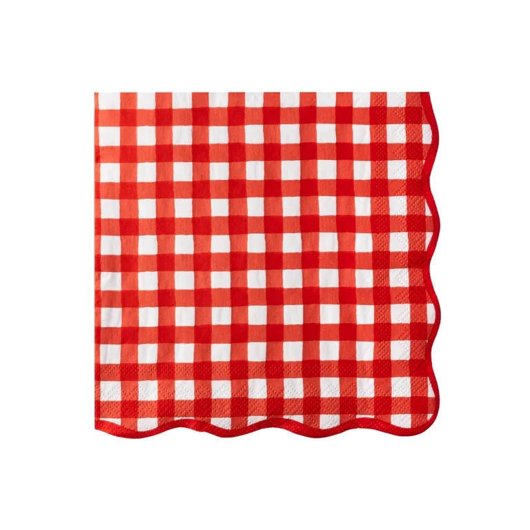 Bonjour F\u00eate Red Gingham Large Paper Napkins, Disposable Party Supplies, 20 Count, Lunch Siz... | Walmart (US)