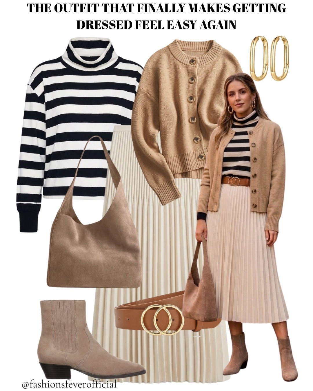 Fall Winter outfits!

The outfit that finally makes getting dressed feel easy again.

No overthinking, no decision fatigue, just one formula that works every single time this season. A striped turtleneck, a buttoned cardigan, a pleated cream midi, suede boots, and gold hoops that tie it all together. This is the kind of fall look that feels effortless but still turns heads.

Save this for the next "I have nothing to wear" morning.

#FallOutfitIdeas #FallFashion2026 #ElevatedCasual #NeutralOutfits #CasualChicStyle #FallStyleInspo #ClosetStaples #EffortlessStyle #OOTDFall #AutumnOutfit #StyleThatWorks #PleatedSkirtOutfit #CardiganSeason #NeutralTones #FashionInspo #StyleOnRepeat