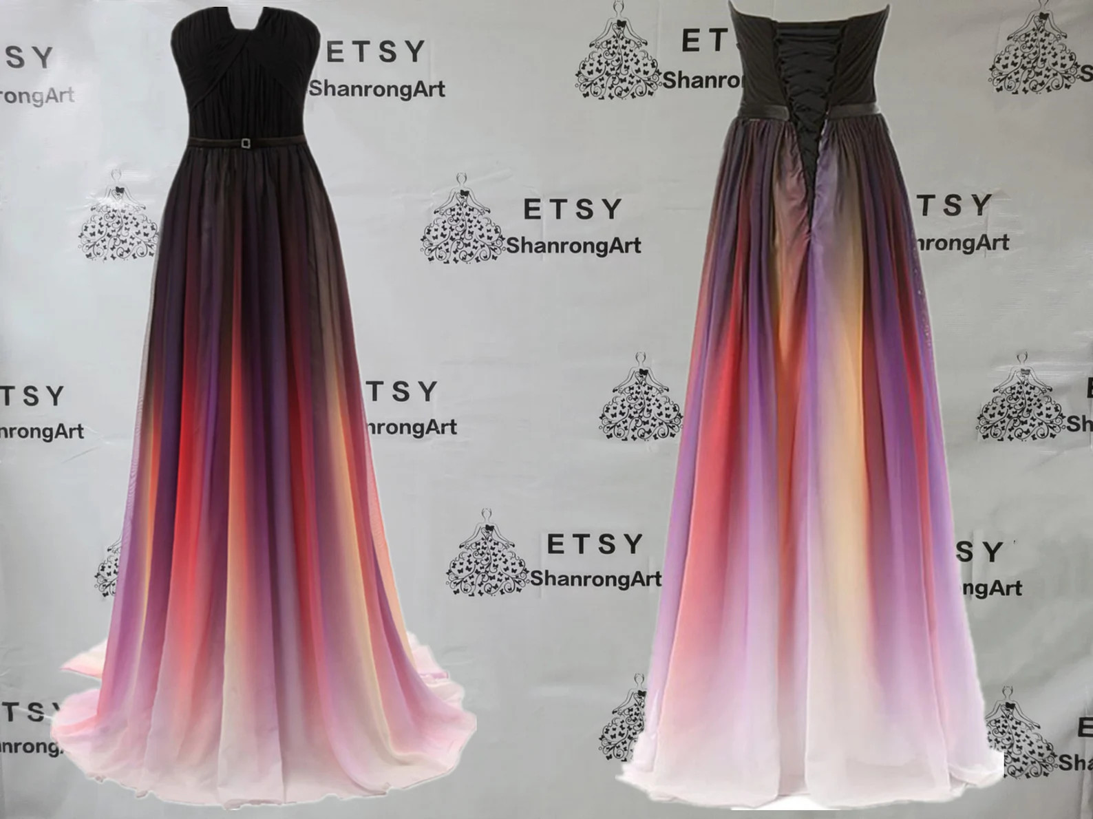 2022 Gradient Chiffon Pleated Long With Sashes Custom Made | Etsy | Etsy (US)