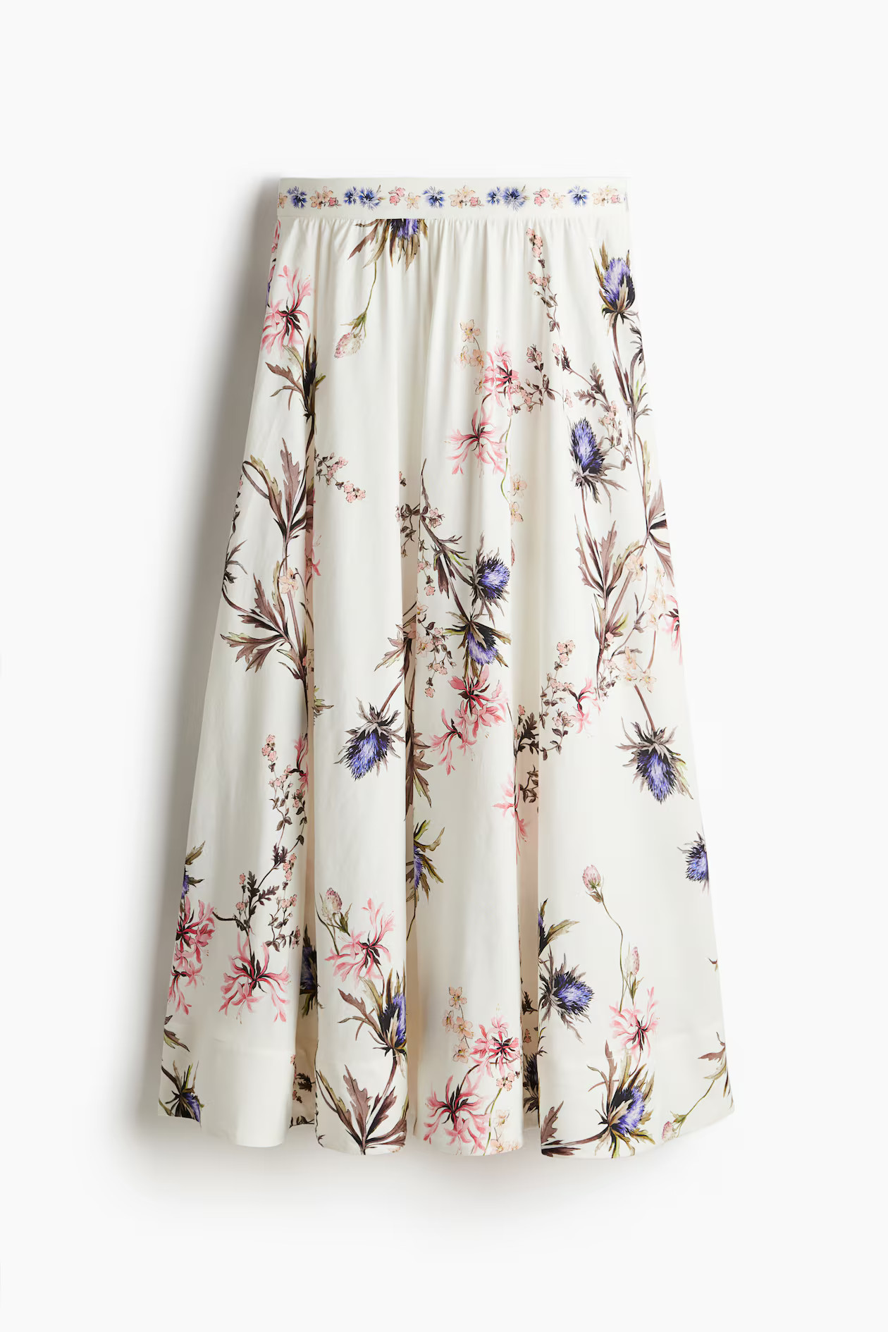 Linen-blend skirt - White/Floral - Ladies | H&M GB | H&M (UK, MY, IN, SG, PH, TW, HK)