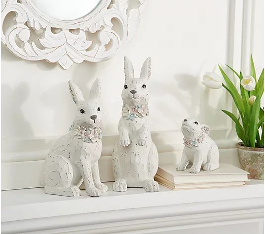 3-Piece Bunny Family with Floral Accent by Valerie - QVC.com | QVC