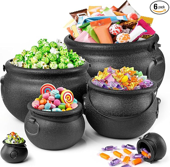 Halloween Decorations - 6 in 1 Package Large Black Plastic Witches Cauldron - Cauldron Candy Bowl... | Amazon (US)