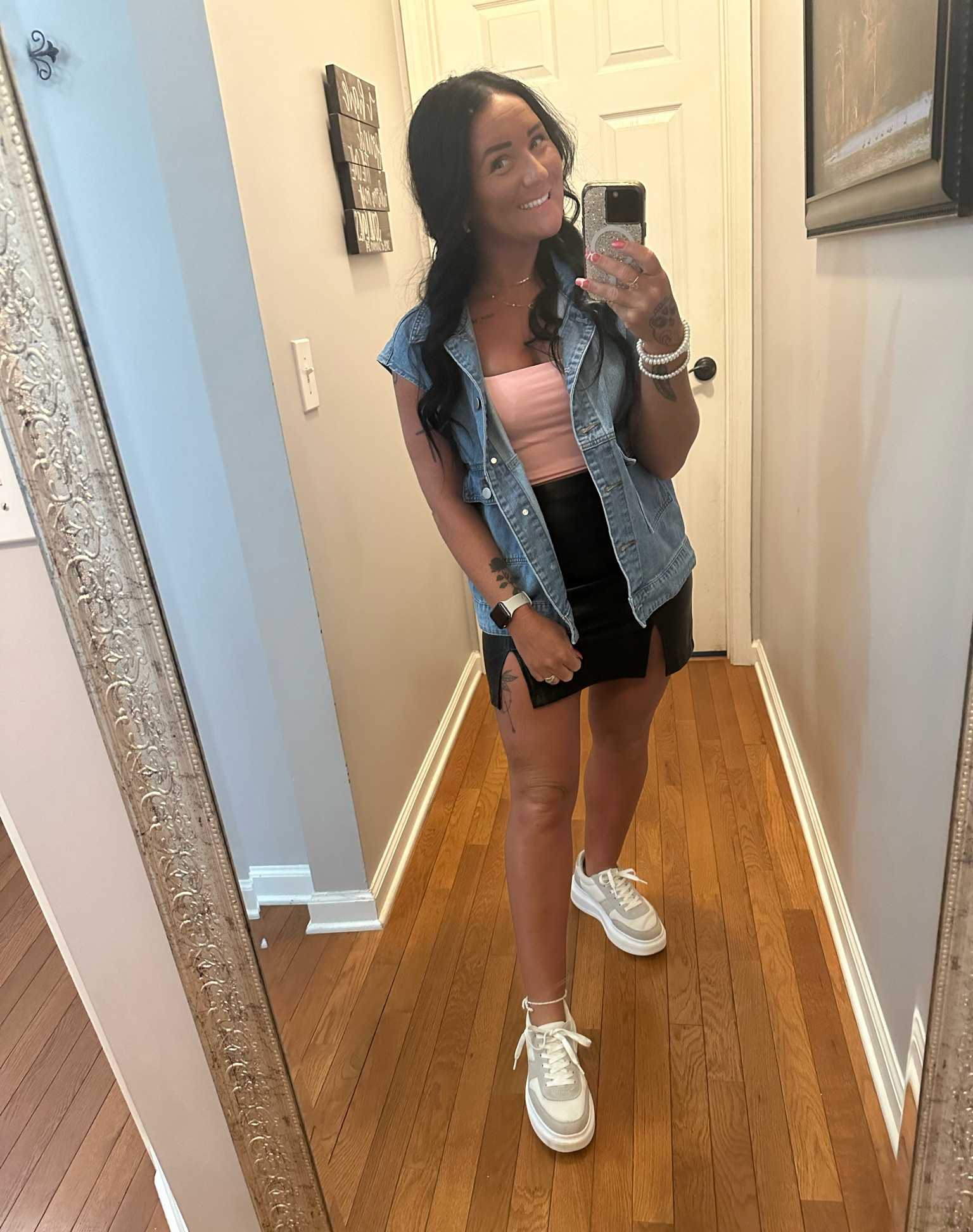 Another casual date night look for the win 😍😘 faux leather shirt, crop tank and an oversized jean vest! Throw on some sneakers and the look is completed ✔️ 

#LTKSaleAlert #LTKFindsUnder50 #LTKStyleTip
