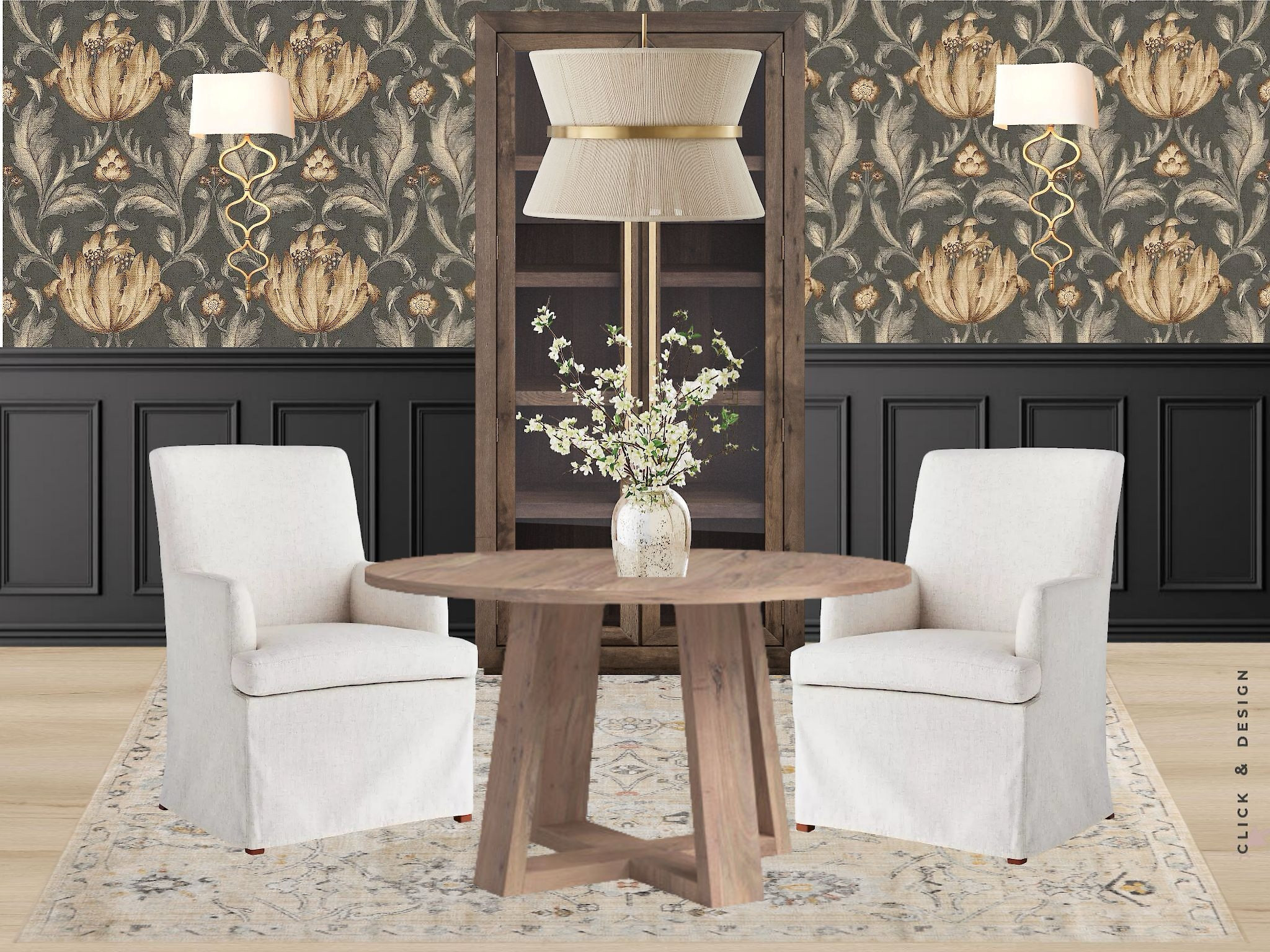 Modern classic dining room with gorgeous wallpaper. 

#wallpaper #diningroom #diningroominspo #dinigchairs 

#LTKFamily #LTKHome