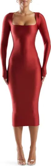 Squared Away Long Sleeve Body-Con Midi Dress | Nordstrom