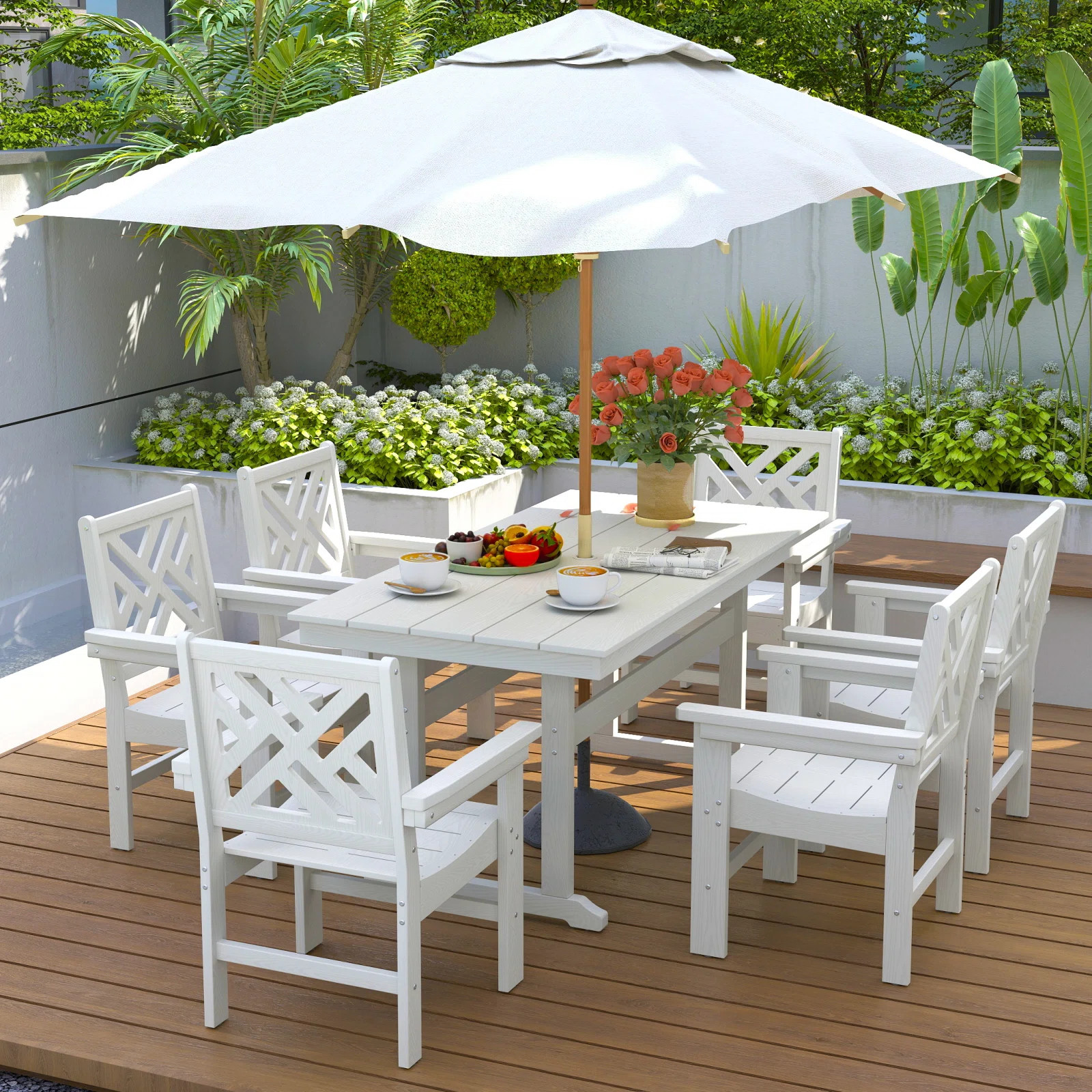 Outdoor Patio All Weather HDPE Dining Set Outdoor Patio All Weather Poly Dining Set Rectangular T... | Wayfair North America