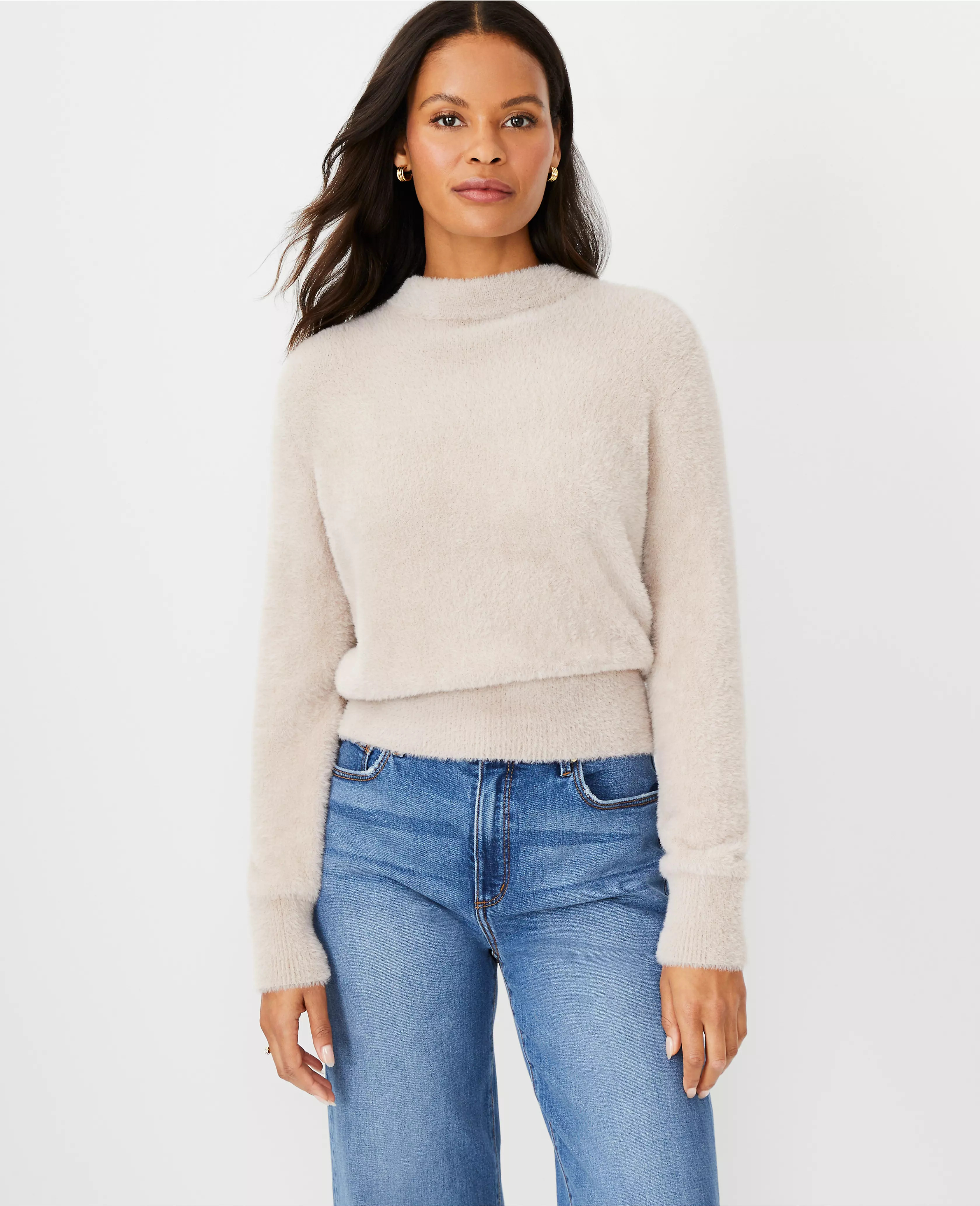 Fuzzy Mock Neck Wedge Sweater | Ann Taylor (US)