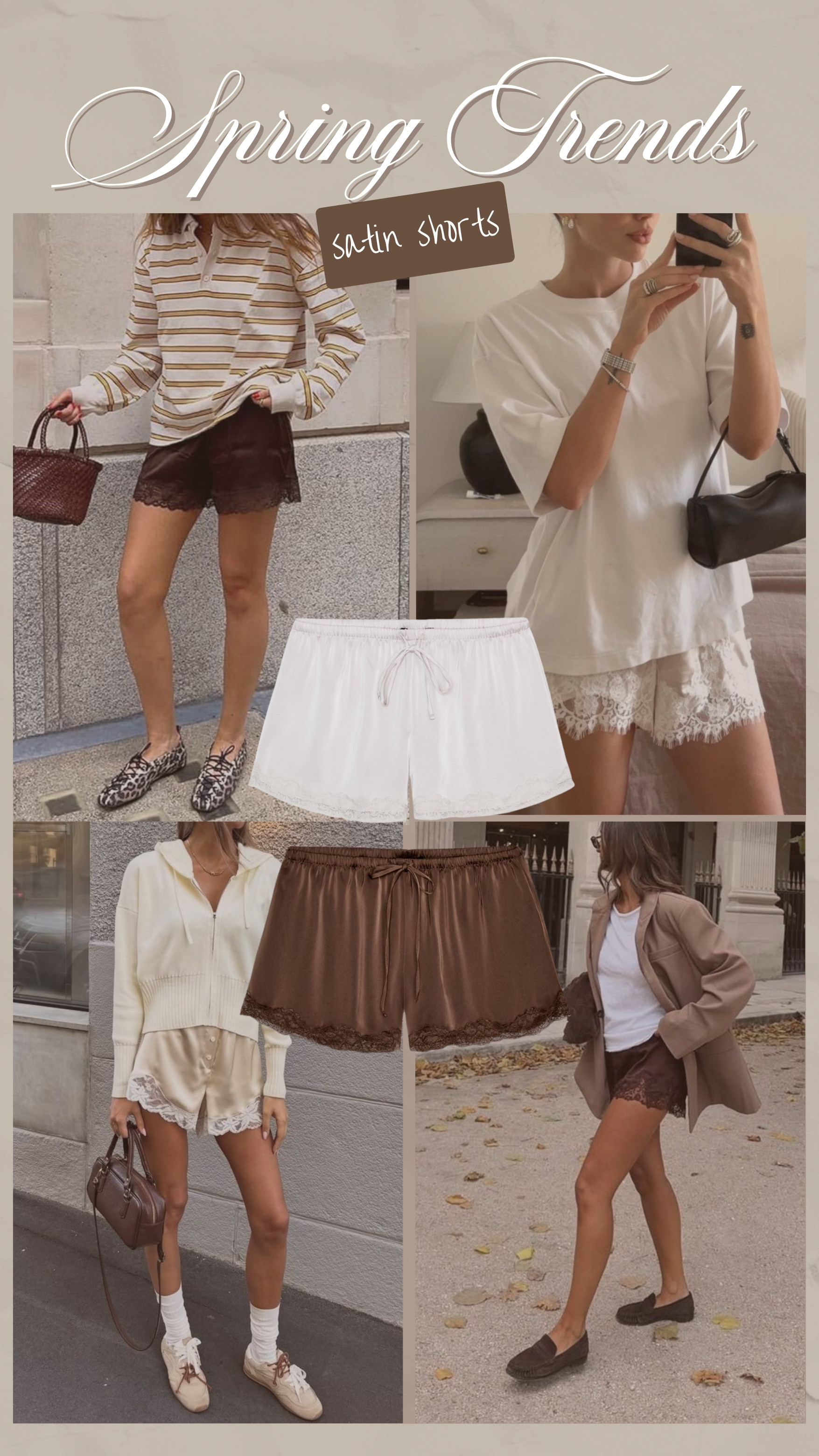 Lace satin shorts are still having their moment for spring summer 2026. Looove this inspo from Pinterest! Linked some affordable shorts!

spring outfits, spring style, pinterest inspo 

 #LTKootd