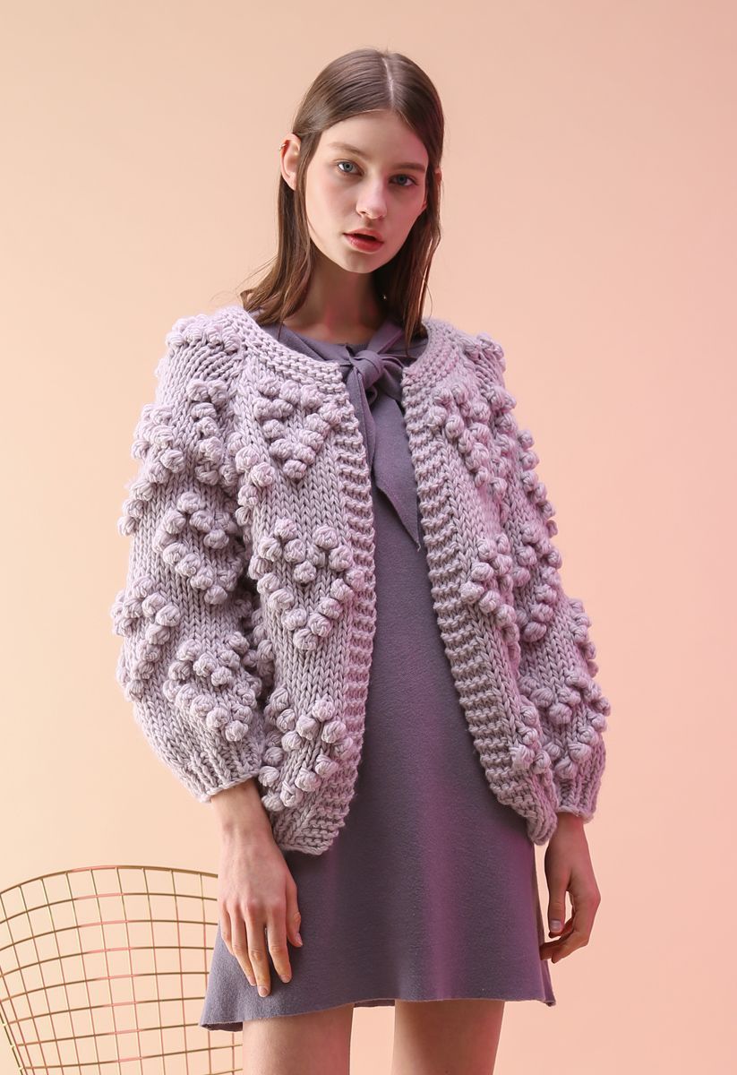 Knit Your Love Cardigan in Lavender | Chicwish