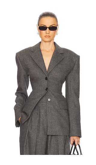 The Tweed S Curve Blazer in Charcoal Melange | Revolve Clothing (Global)