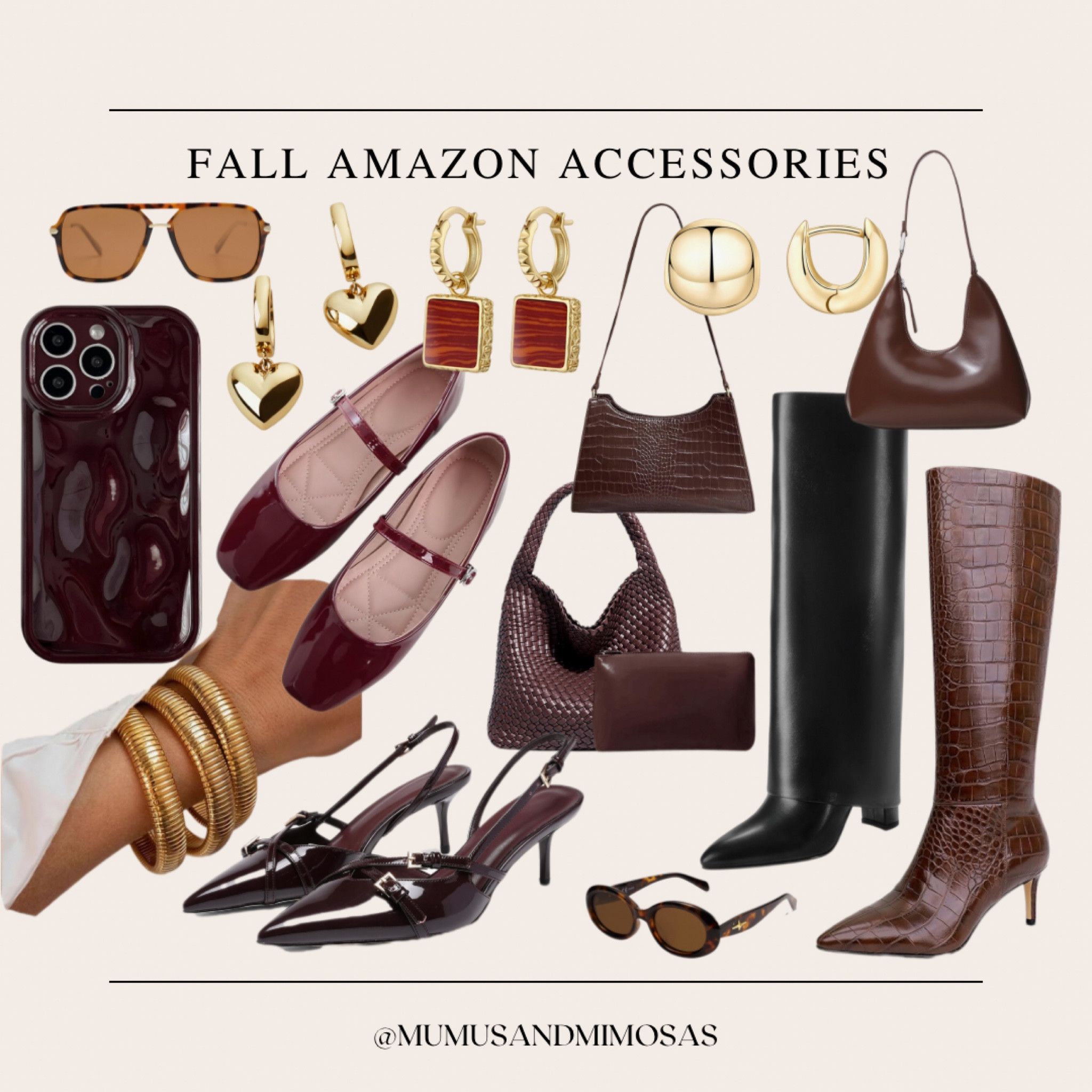 Fall Amazon Accessories 
Burgundy
Fall tall boots
Gold earrings 
Burgundy ballet flats 

#LTKSeasonal #LTKNYFW #LTKBacktoSchool