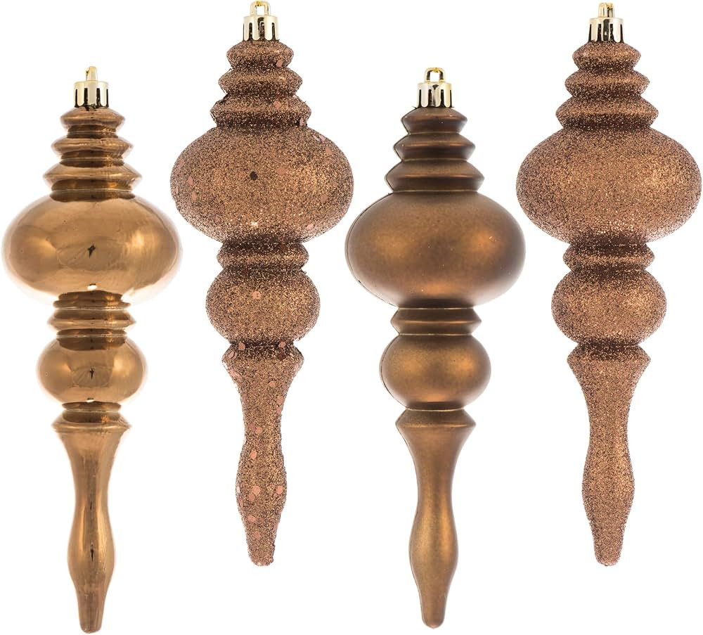 Vickerman 7" 4-Finish Finial Ornament, Shatterproof Plastic Christmas Tree Decoration, 8 Pack, Mo... | Amazon (US)