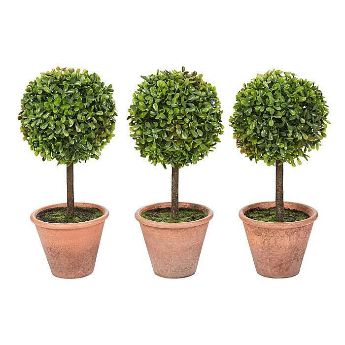 Pure Garden 3-Piece Potted Realistic Faux Boxwood Topiary | HSN