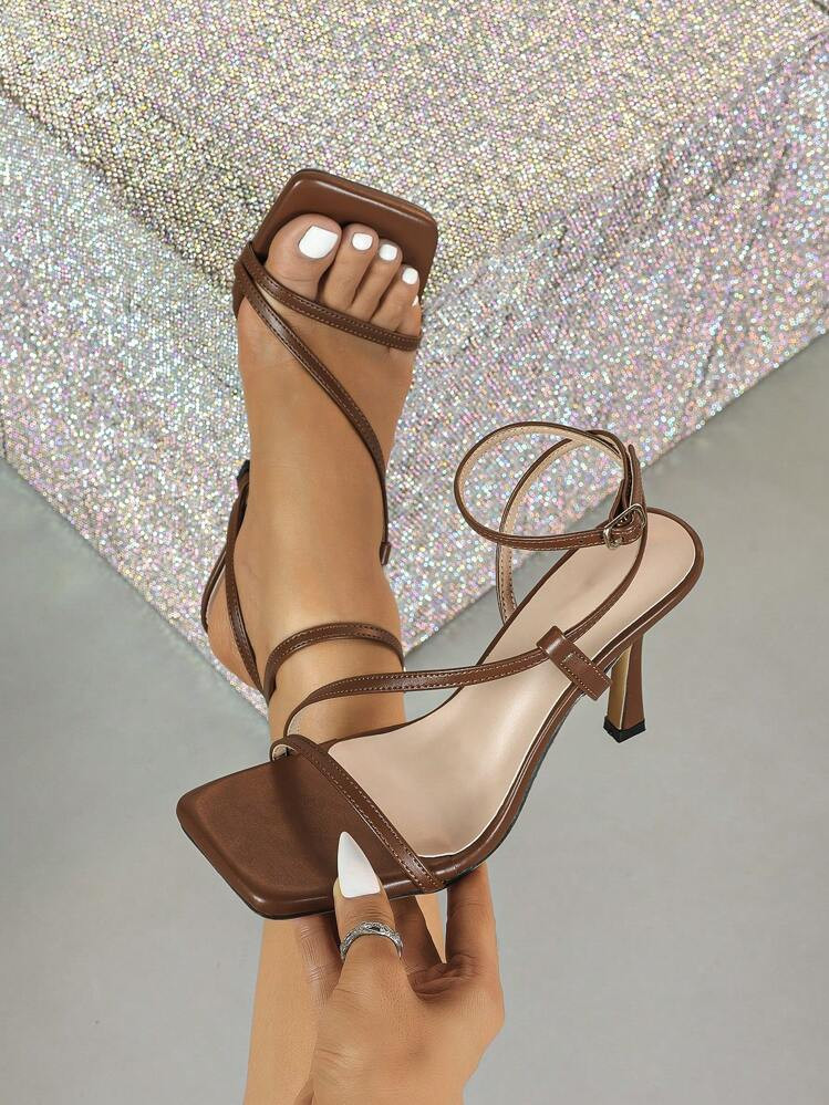 Mocha High Heel Sandals, Sexy Kitten Heel High Heels With Square Toe And Straps, Spring/Summer New Daily Versatile Solid Color Women's Slide Sandals, Thin High Heel Wedding Bride High Heel Sandals, Elegant Party Occasion Brown Stiletto Heel Women Shoes, New Summer High Heel Slide Sandals, Formal Wear High Heel Sandals, Fashionable High Heel Ankle Strap Sandals For Women | SHEIN