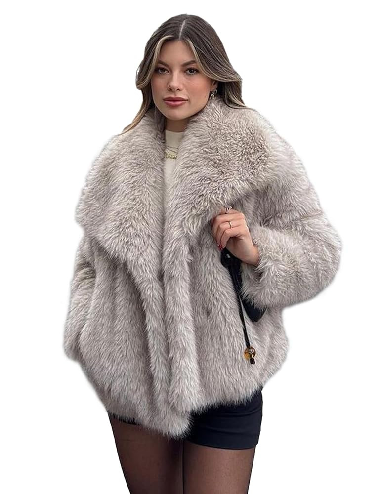 Shiyifa Faux Fur Coat for Women Fluffy Faux Fur Jacket Long Sleeve Open Front Cropped Fuzzy Outer... | Amazon (US)