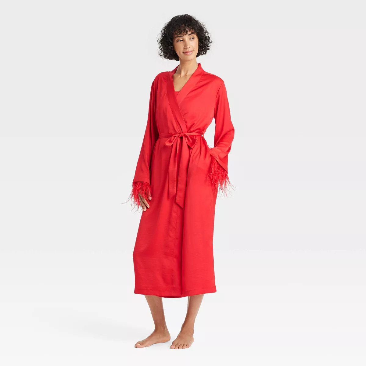 Women's Satin & Feather Robe - Auden™ Red XS/S | Target
