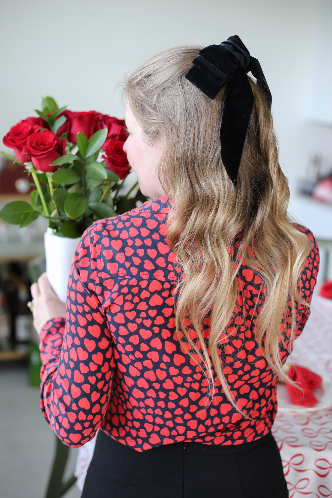 Large black velvet hair bow  