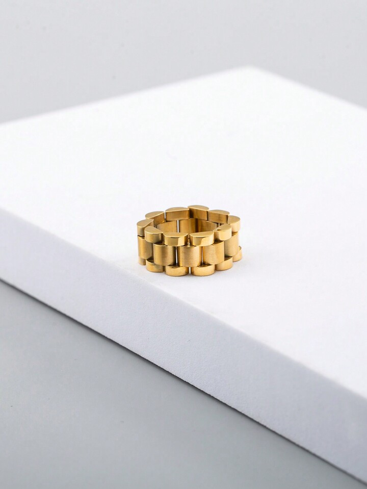 1pc Creative And Fashionable 18k Gold-Plated Stainless Steel Handmade Chain Ring As Men's Birthda... | SHEIN