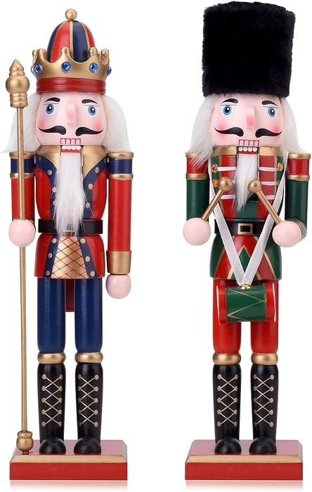 2 Pack Christmas Nutcracker King and Soldier Figures, 12 Inch Wooden Nutcracker Christmas Festiva... | Amazon (US)