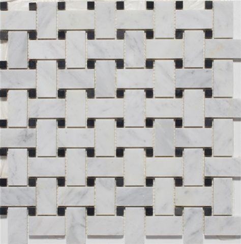 White Marble Basketweave POLISHED Mosaic Tiles with Black Dots | Amazon (US)