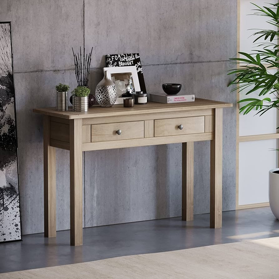 Vida Designs Panama Console Table 2 Drawer, Living Room Furniture, Natural Oak, Wax Finish | Amazon (UK)